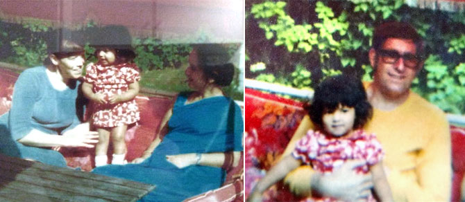 Left: Erika with her mother Inga-Maja and godmother Swaran Ahuja. Right: Erika with her father Conny Sandberg