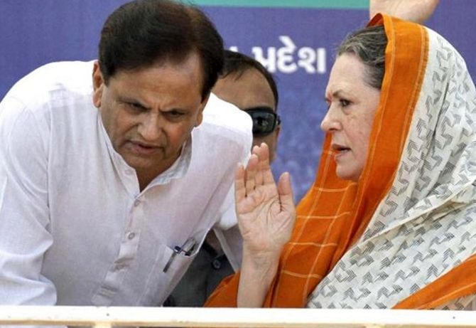 Then Congress president Sonia Gandhi with her political secretary Ahmed Patel