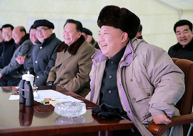 Kim Jong-un watches the Masikryong ski competition. Photograph: Korean Central News Agency/Reuters