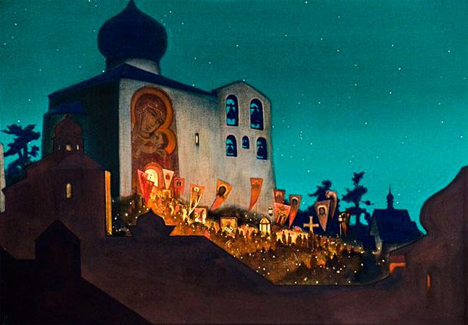 A painting by Russian artist Nicholas Roerich at Baroda Museum and Art Gallery A painting by Russian artist Nicholas Roerich at Baroda Museum and Art Gallery