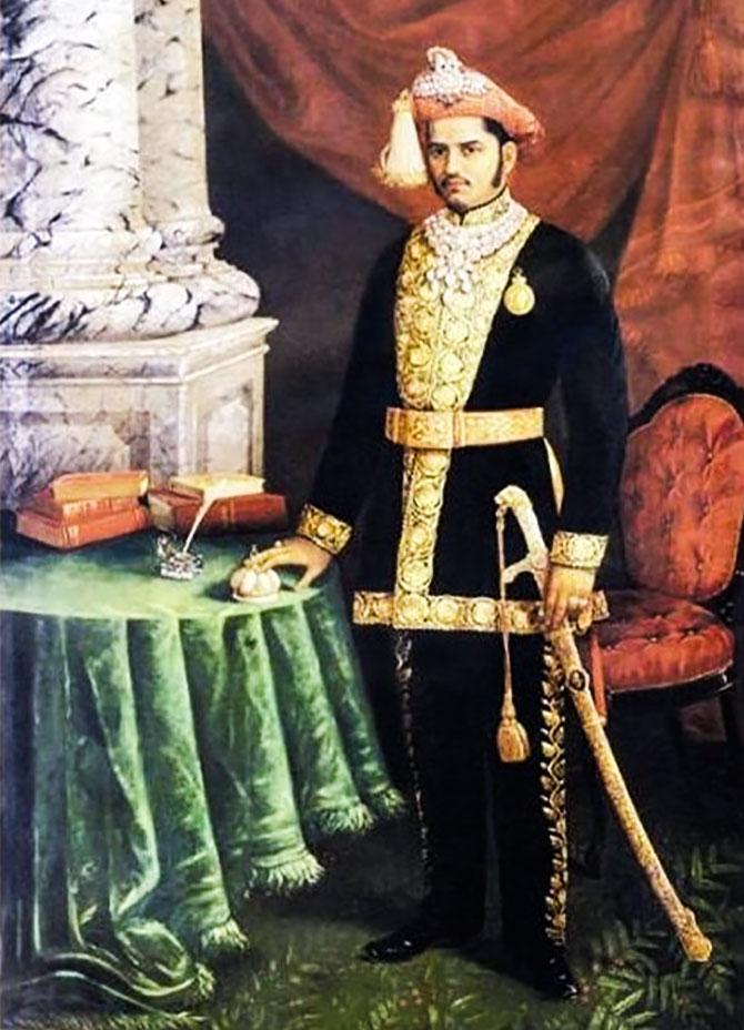 An oil portrait of Baroda's Sayajirao Gaekwad III by Raja Ravi Varma An oil portrait of Baroda's Sayajirao Gaekwad III by Raja Ravi Varma