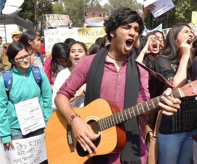 JNU Students at a protest march