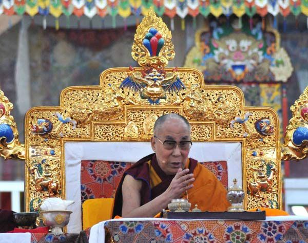 His Holiness The Dalai Lama delivers a sermon at the Kalachakra Puja in Bodh Gaya. Photographs: M I Khan for Rediff.com