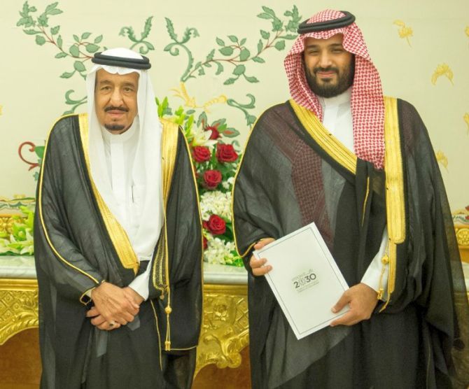 Saudi Arabia's Crown Prince Mohammed bin Salman, right, with his father King Salman. Photograph: Saudi Press Agency/Reuters