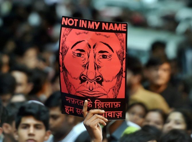The silent 'Not in My Name' protest against the lynchings across India, at Jantar Mantar, New Delhi, June 28, 2017. Photograph: Shahbaz Khan/PTI Photo