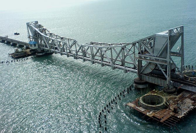 The Pamban railway bridge in Tamil Nadu