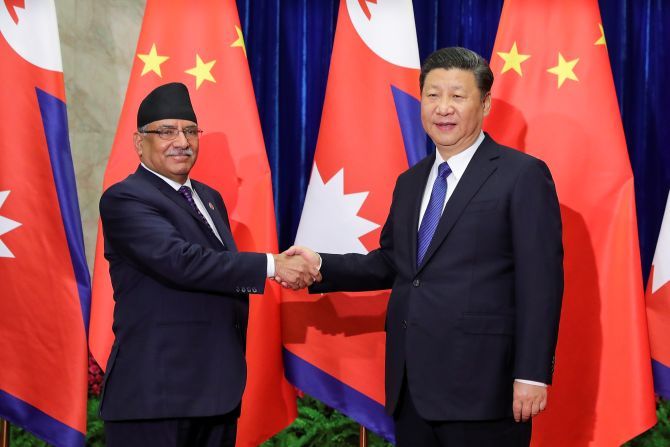 Nepalese Prime Minister Pushpa Kamal Dahal with Chinese President Xi Jinping