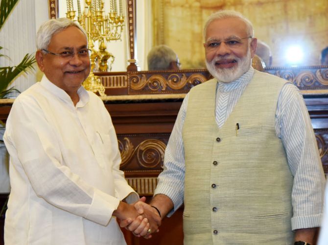 Prime Minister Narendra D Modi with Bihar Chief Minister Nitish Kumar in New Delhi, May 27, 2017