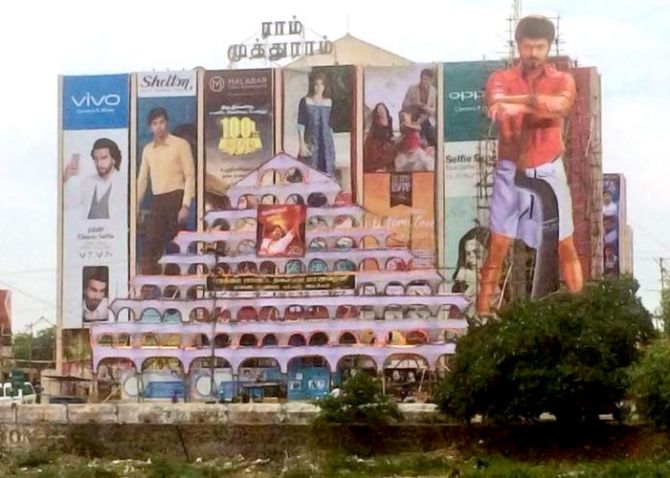 A giant hoarding for Mersal in Chennai. Photograph: A Ganesh Nadar/Rediff.com