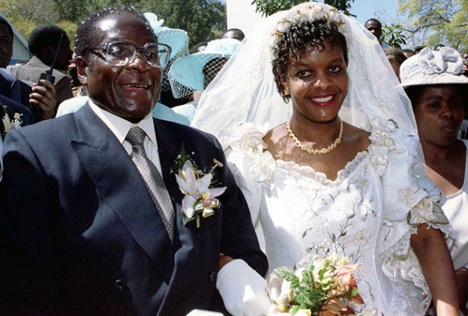 Robert and Grace Mugabe at their wedding