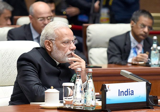 Prime Minister Narendra D Modi at the BRICS summit in Xiamen, China, the day after the reshuffle. Photograph: Press Information Bureau