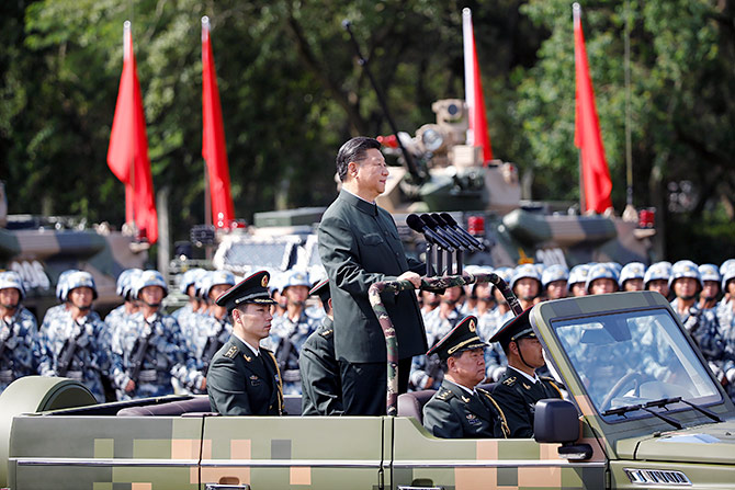 Chinese President Xi Jinping inspects People's Liberation Army troops at the PLA's Hong Kong garrison, June 30, 2017. Photograph: Damir Sagolj/Reuters