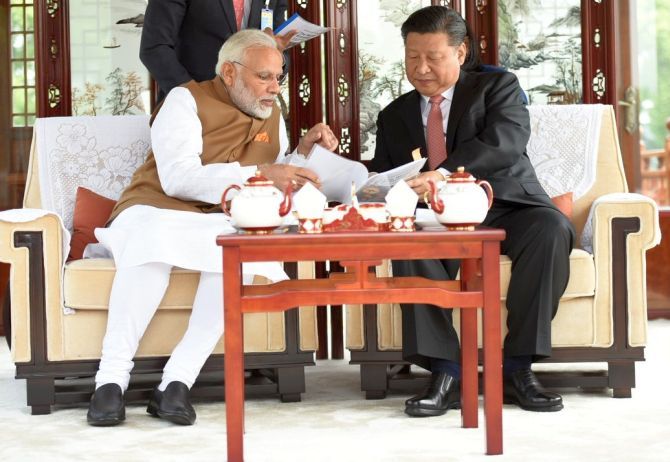 Prime Minister Narendra Damodardas Modi with China's Supreme Leader Xi Jinping in Wuhan, April 28, 2018.