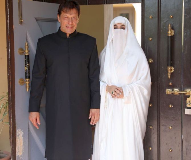 Imran Khan and wife Bushra Bibi before the oath taking ceremony on August 18, 2018. The third Mrs Khan is an orthodox Muslim who does not show her face to anyone but her husband. Notice her well manicured fingers though! Photograph: Kind courtesy @PTIofficial/Twitter
