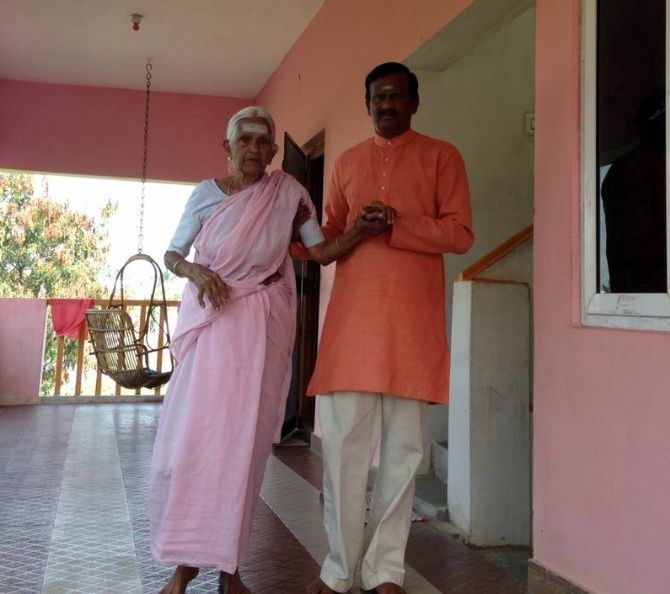 With her son Yoga Master V Nanammal