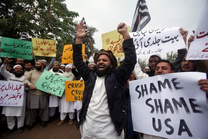 An anti-US protest in Peshawar, Pakistan, December 12, 2017. Photograph: Fayaz Aziz/Reuters