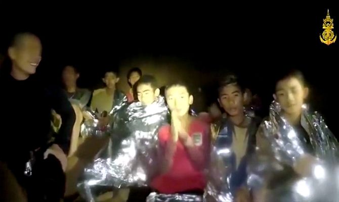 Video released by the Thai Navy SEALs before the rescue showed the boys wrapped in foil blankets for warmth, as they speak up one by one, introducing themselves and saying 'I am healthy.' Photograph: Thai Navy Seals/Reuters