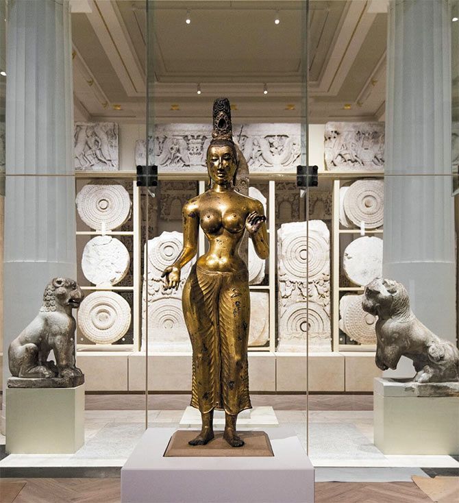 The Sir Joseph Hotung Gallery or Room 33 at the British Museum that has on display a collection of striking artefacts, from India, China and South Asia. The Amravati Marbles are visible in the background. Photograph: With kind permission courtesy British Museum.