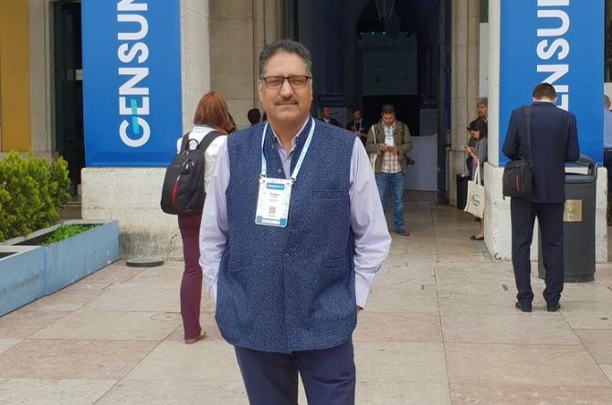 Shujaat Bukhari at the Global Editors Summit in Lisbon, May 31, 2018.