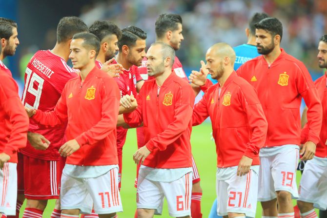 Spain players line-up before the match
