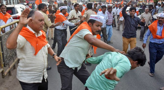 Clashes break out in Kalburgi, March 19, 2018, after the Karnataka government announced that the Lingayats would be granted a separate religion. Photograph: PTI Photo