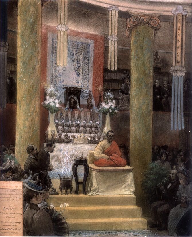 Ceremonie  Guimet Museum in 1898 with Buriat Monk Agvan Dorjee