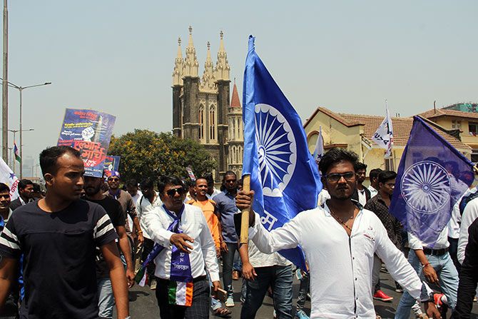 A protest in Mumbai on March 26, 2018 against the Bhima-Koregaon violence