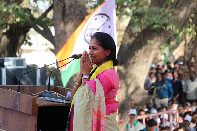 NCP MP Supriya Sule at a rally in Baramati, Maharashtra. Photograph: Rajesh Karkera/Rediff.com.
