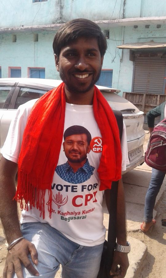 A supporter of Kanhaiya Kumar wearing T-shirt printed with CPI content. Photograph: M I Khan / Rediff.com