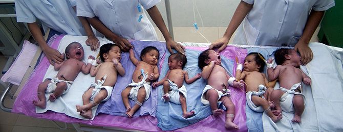 Babies just born in a Lucknow hospital. Photograph: Pawan Kumar/Reuters.
