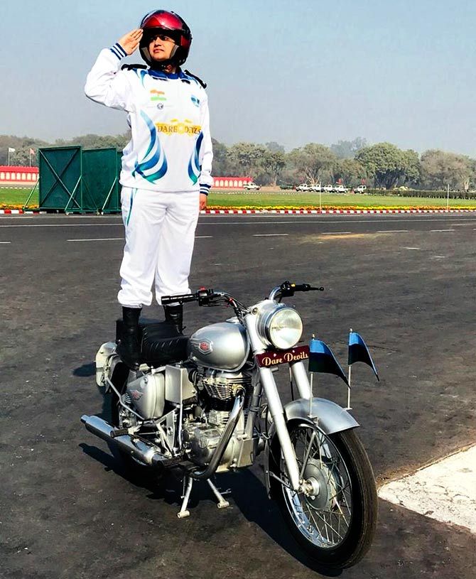 Captain Shikha Surabhi of the Army's motorcycle display team