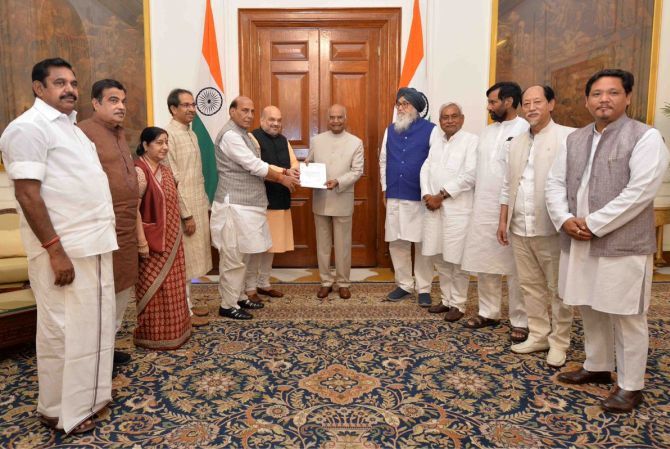 Ramnath Kovind with Amit Shah, Rajnath Singh and other NDA members