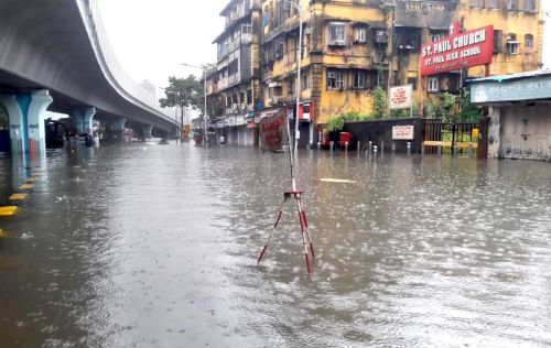 A flooded road in Mumbai today. Pic: Sahil Salvi