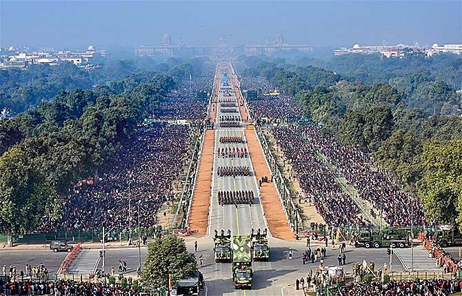 A bird's eye view of the Republic Day parade on Rajpath, January 26, 2020. Photograph: Press Information Bureau