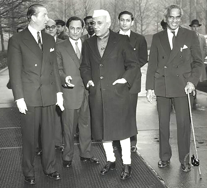 Then prime minister Jawaharlal Nehru and V K Krishna Menon at the United Nations. Photograph: Kind courtesy Wikipedia Commons
