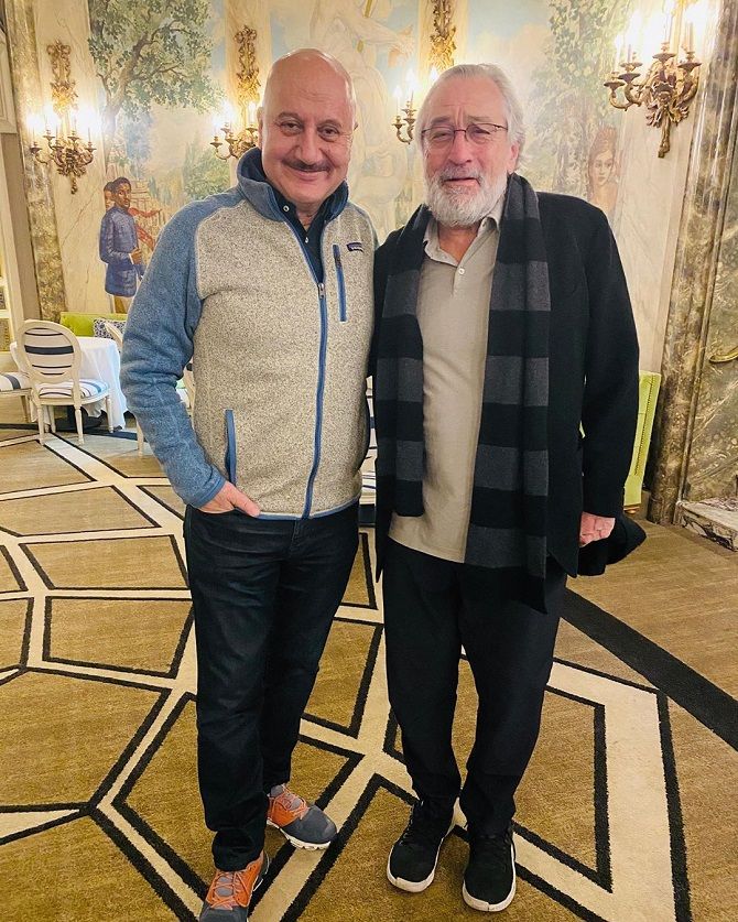 Anupam Kher celebrates his birthday with Robert de Niro at The Pierre hotel in New York. Photograph: Kind courtesy Anupam Kher/Instagram