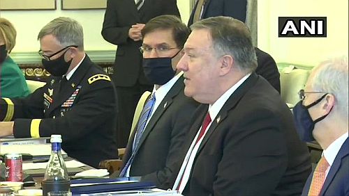 US Secretary of State Michael Pompeo drops his mask at the meet