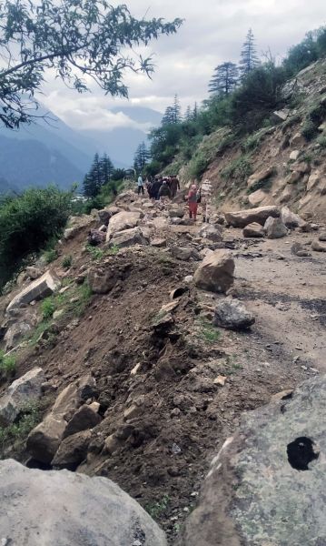 The landslide at  Badseri village, Kinnaur