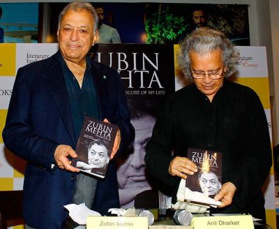 Anil Dharker  (right) with Zubin Mehta in 2015