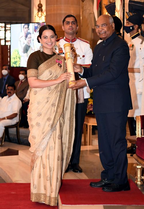 Kangana Ranaut receiving the Padma Shri on Monday