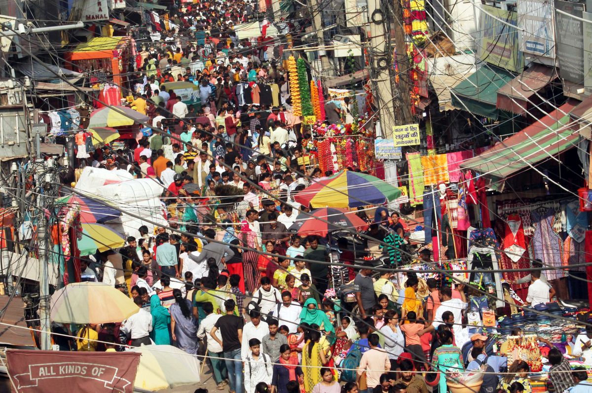 People throng Sadar Bazar market in People throng Sadar Bazar market for shopping, Gurugram for shopping 