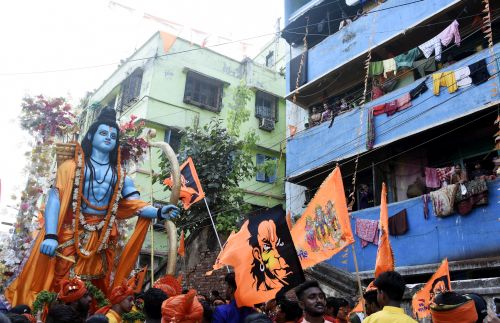 A Ram Navami procession in the Khidirpur area of Kolkata