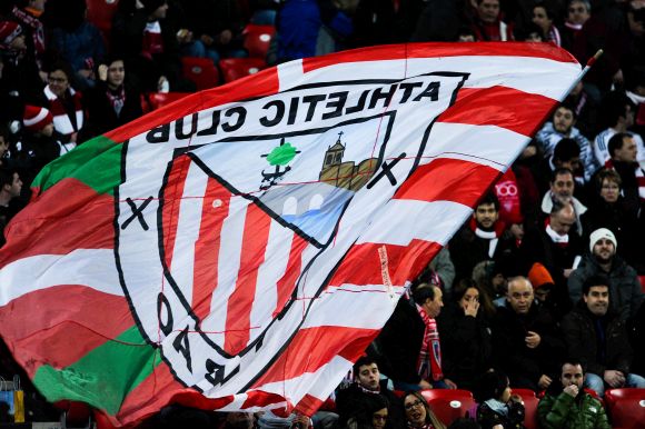 Athletic Club fans cheer up their team during the La Liga match 