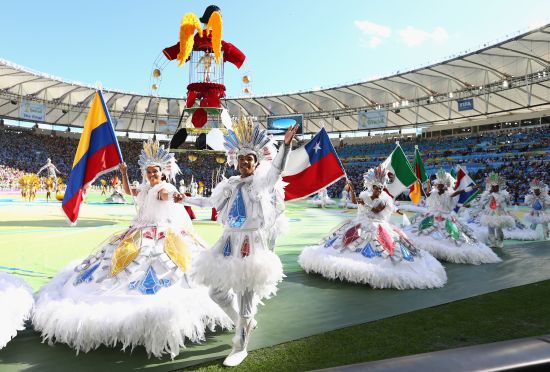 Dancers perform during the closing ceremony prior to the 2014 FIFA World Cup Brazil Final 