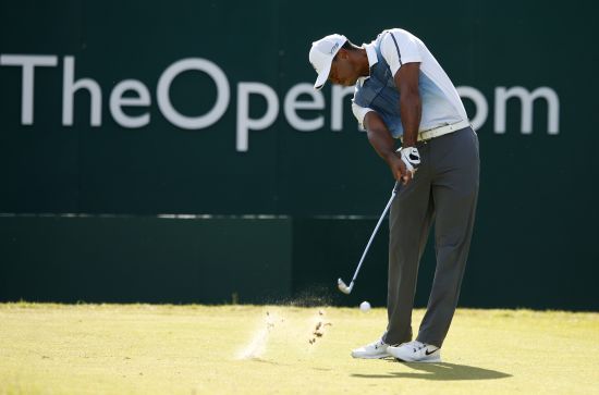 Tiger Woods of the U.S. tees off on the first hole during the first round of the British Open Championship 