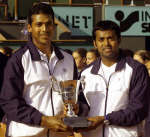 Bhupathi and Paes with the French Open trophy