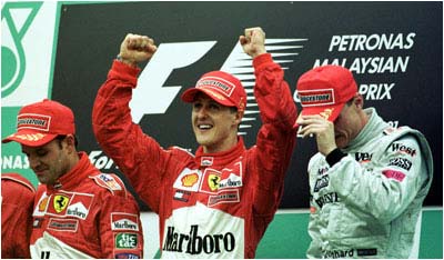 l-r Barrichelo, Schumacher & Coulthard