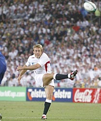 Master kick: Wilkinson scoring a field goal in the match against France