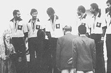 The 1980 Indian hockey team on the podium