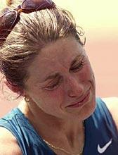 Jane Saville in tears after being disqualified from the women's 20 km walk finals at the Sydney Olympic Games